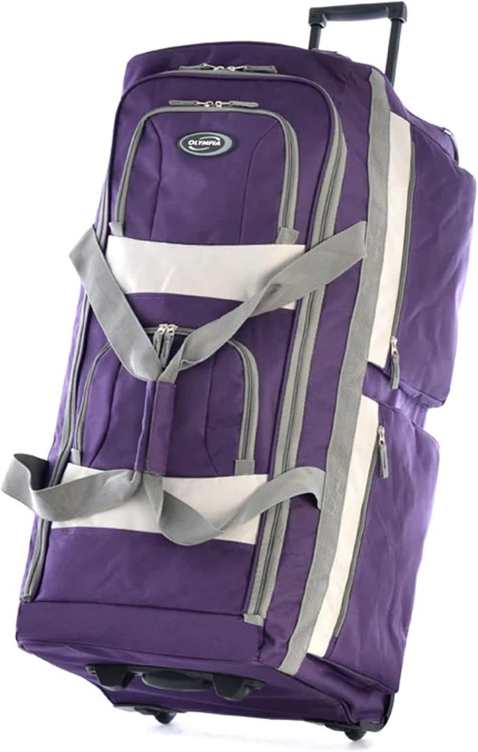 Olympia U.S.A. 33 inch Jumbo Size 8 Pockets Wheeled Rolling Duffel Bag Water Resistant Luggage Lightweight Travel Suitcase with Retractable Handle (Dark Lavender)