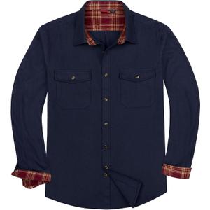 Alimens & Gentle Men's Flannel Shirt Button Down Regular Fit Long Sleeve Casual Shirts (Large, Navy Blue)