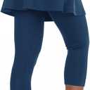 ANIVIVO Women Tennis Skirted Leggings with Pockets, Capris Yoga Leggings with Skirts & Tennis Pickleball Clothing (Large, Navy Blue Capri)