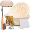 Sourdough Bread Baking Supplies Starter Kit, Banneton Proofing Basket Round 9" Set of 2, Gift Set
