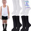 Tisancy 4 Pairs Kids Compression Socks 15-20 mmHg Knee Length Compression Stockings Travel Socks for Kids Children's (Solid Style, Black, White)