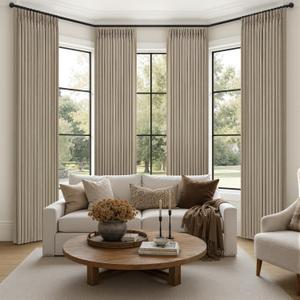 Taupe Pleated Linen Blackout Sliding Doors Curtains 4 Panels Set 84 Inches Long, Memory Trained Pinch Pleat Insulated Noise Reducing Rustic Curtain 84 Inch Length Dining Room Darkening Windows Drapes, 40"W x 84"L