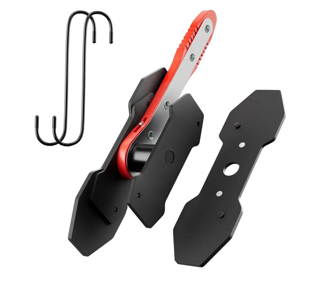 Brake Caliper Compression Tool, Caliper Piston Compressor Tool With Additional 2 pcs Large Steel Plate and 2 Hooks, 360°Adjustable Brake Caliper Tool for Single Twin Quad Piston Calipers (Red)