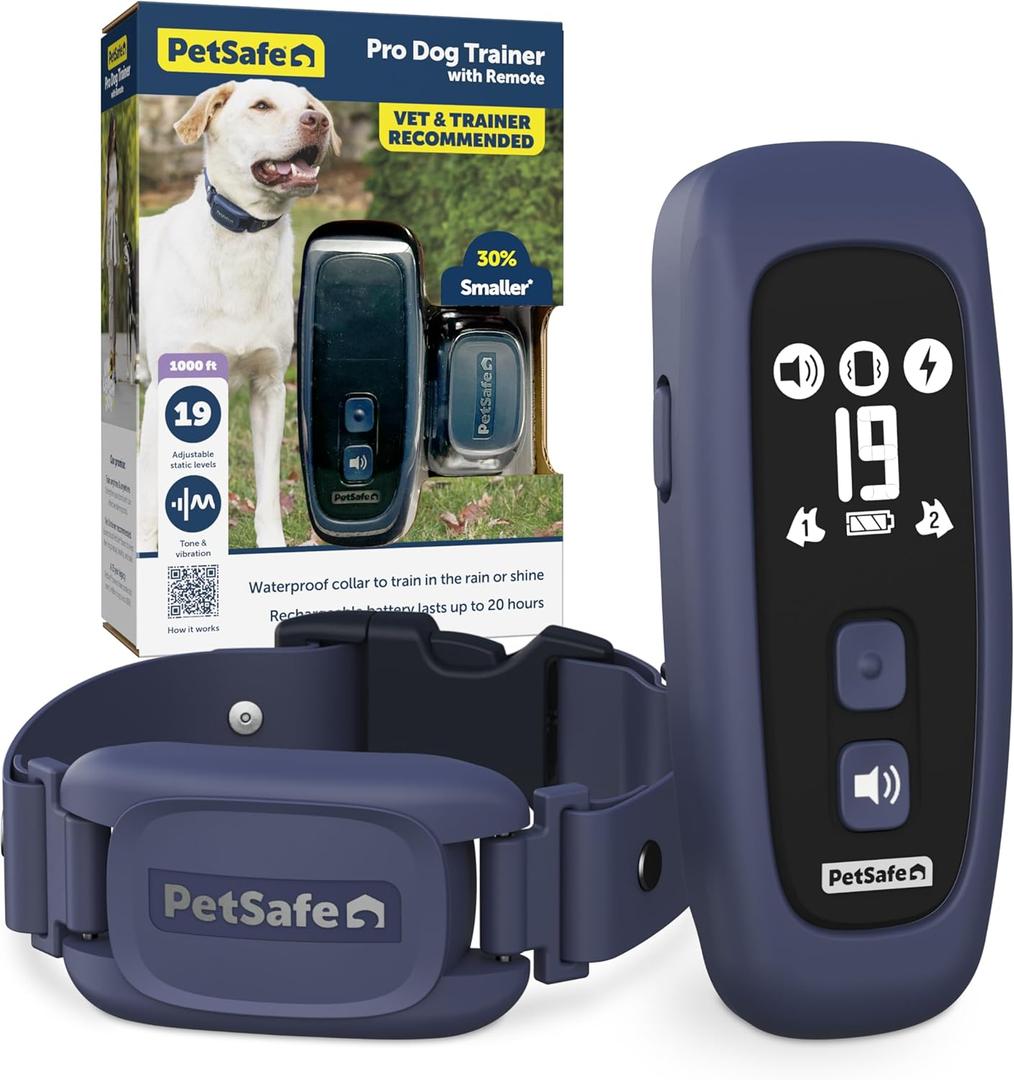 PetSafe Pro Dog Trainer with Remote Waterproof Training Collar 1000 ft Range Tone, Vibration and 19 Levels of Static - Add-A-Dog Compatible Sleek Remote Training Collar