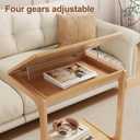 AQIMUELE Wooden C-Shaped End Table,Couch Table with Adjustable Desktop,Small Rolling Side Table with 2 Lockable Wheels 23.6" Width,Small End Table for Couch, Living Room,Bedroom (Natural), 15.6"D x 23.6"W x 24.8"H