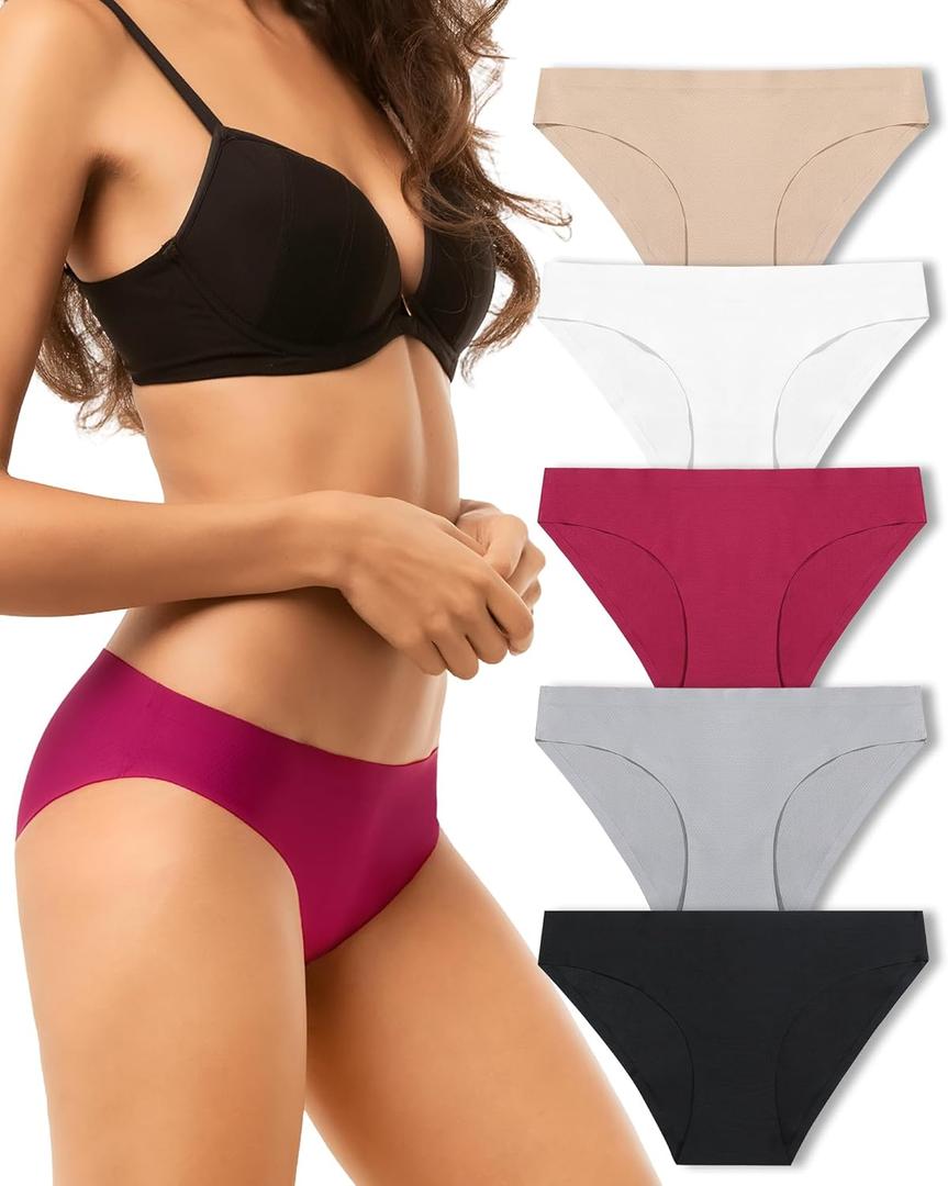 5 Pack Womens Seamless Bikini Underwear, No Show Underwear, Breathable Stretch Ladies Panties, Size: XL