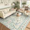 Wonnitar Boho Washable Rug 8x10, Large Area Rug for Living Room, Soft Floral Carpet for Bedroom Non Slip, 8 x 10 Indoor Beige Carpets for Nursery Dining Room Apartment Office Decor