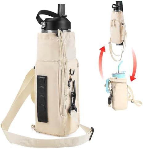 CONTAIL 2 in 1 Water Bottle Carrier Bag for 30/40 oz Tumbler with Handle/no Handle,Bottle Pouch Holder with Adjustable Shoulder Strap,Multifunction Accessories Pocket&Carabiner
