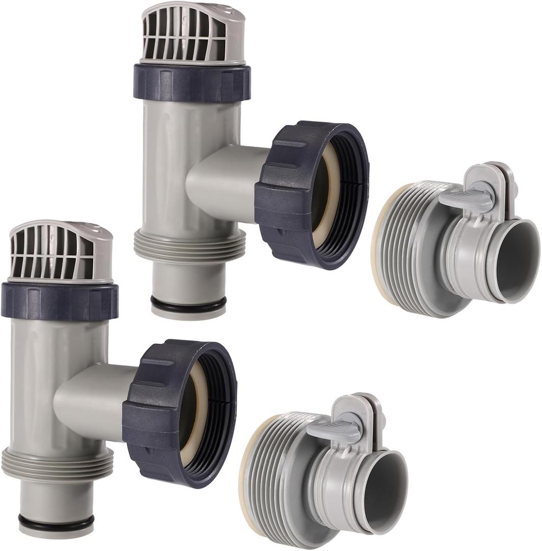 Plunger Valves & Type B Hose Adapter Compatible with Intex Pool Part, Hose Fitting Coupling Connector Plunger Shut Off Valve Replacement Practical Accessories for Above Ground Pool Vacuum Pipe Holder
