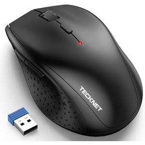 TECKNET Wireless Mouse, 2.4G USB Computer Mouse with 6-Level Adjustable 4800 DPI, Silent Quiet Click30 Months Battery, Ergonomic Grips, 6 Buttons Portable for PC, Chromebook, Mac - Black