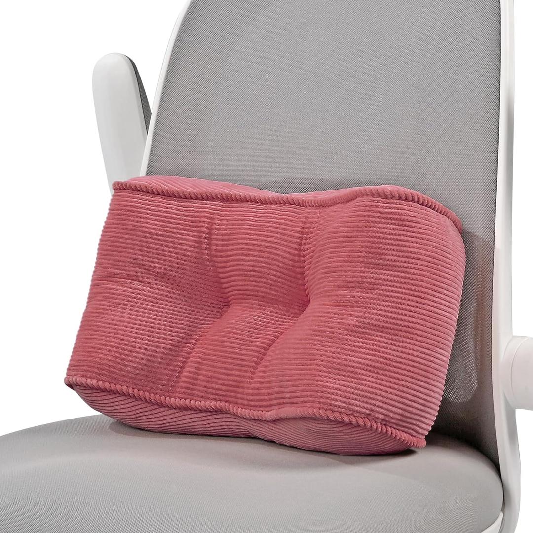 Lumbar Support Pillow for Study Desk Chair, Bite-Size Natural Latex Foam Back Support Pillow for Lower Back Pain Relief, Soft & Support Corduroy Office Chair Cushion, S, Pink