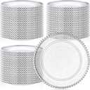 Hoolerry 100 Pack Clear Charger Plates Bulk 13 Inch Acrylic Round Dinner Charger Plates Beaded Frosted Grain Dinner Decorative Dishes for Wedding Party Events Home Kitchen Tabletop(Sliver,Beads)