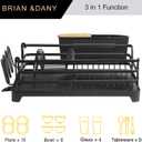 BRIAN & DANY Aluminum Dish Drying Rack, Dish Racks for Kitchen Counter, Dish Drainer with Removable Cutlery Holder & Cup Holder, 16.5" L x 11.8" W, Black