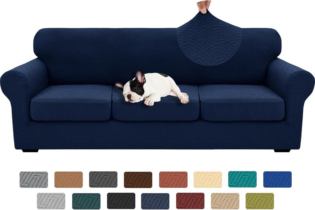 XINEAGE 2025 New 4 Pieces Extra Large Couch Covers for 3 Cushion Sofa Super Stretch Sofa Cover for 3 Large Seat Cushion Universal Slip Cover for Living Room (Navy Blue), 91"-110"(3 Cushions)