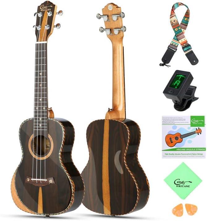 Hricane Concert Ukulele 23 inch UKS-2, 4 Strings Ukeleles For Beginners, Sapele Hawaiian Ukele with Ukulele Case and Ukele String Set (Ziricote Glossy)