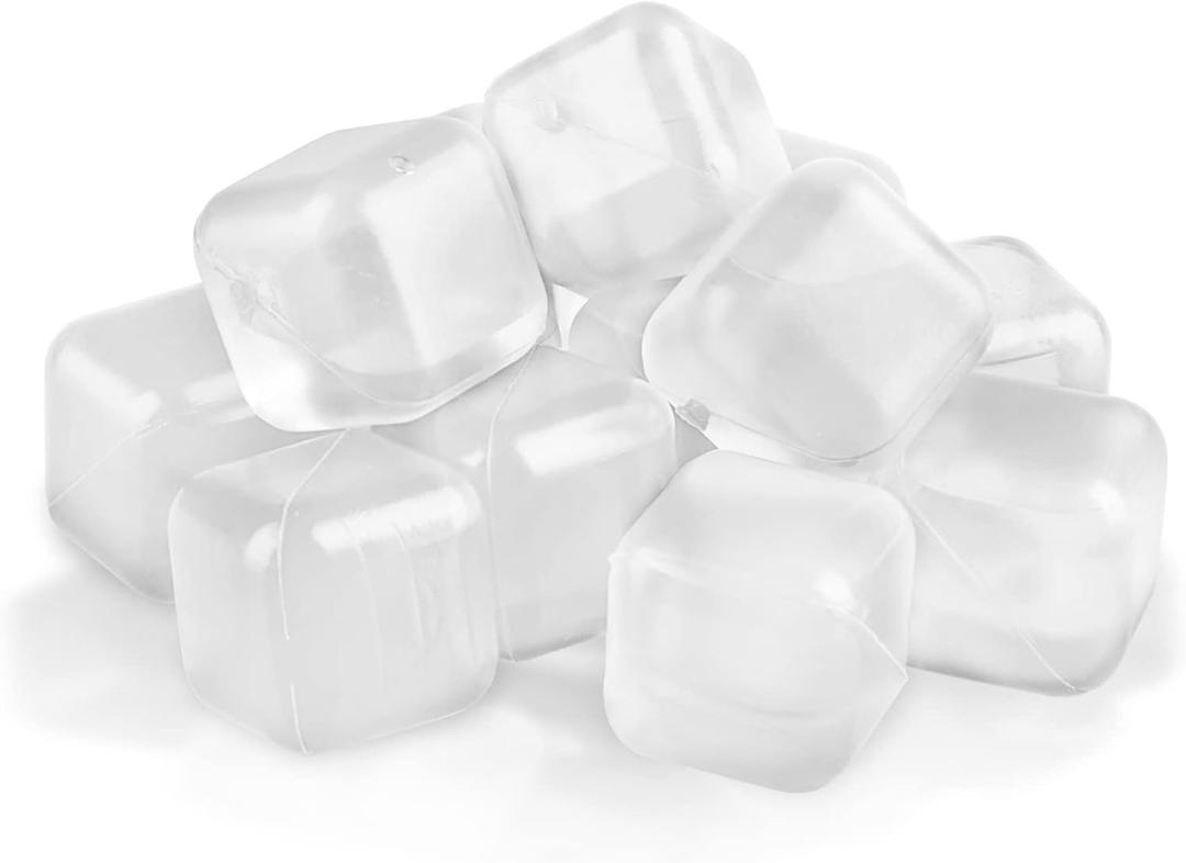 60 Pack Reusable Ice Cubes - Non Melting, Refreezable Plastic Ice Cubes for Drinks | Keep Whiskey, Wine, Cocktails, Coffee Cold Without Watering Down | BPA Free (Transparent) (Glass)