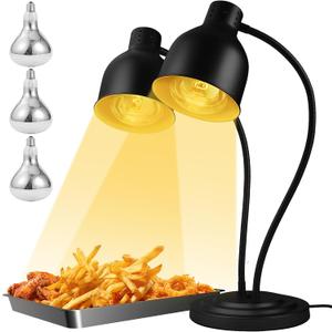 Food Heat Lamp, Heating Lamp with Flexible Arm, 250W Bulb x 3-5000 Hours Rated, Commercial Food Warmers for Buffet, Parties, Fast Food, (Black)