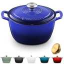 Signature Enameled Cast Iron Dutch Oven, Non-Stick Serving Pot with Tight Fitting Lid for Perfect Roasting, Baking, Sauteing, and Bread Making | 5.5Q (5.2L) - Ocean Blue