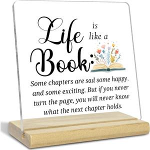 Reading Room Decor Acrylic Sign,Life is Like a Book,Book Lover Gifts for Coworker Sister Girl Friends