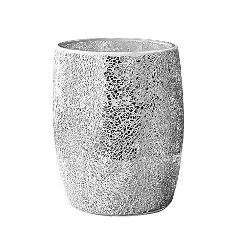 Escenzy Modern Bathroom Trash Can Silver Mosaic Glass 5L | 7" x 10" | Luxury Waste Basket for Restroom, Bedroom, Office & Kitchen | Decorative Small Garbage Can | Silver Glitter Bathroom Accessories