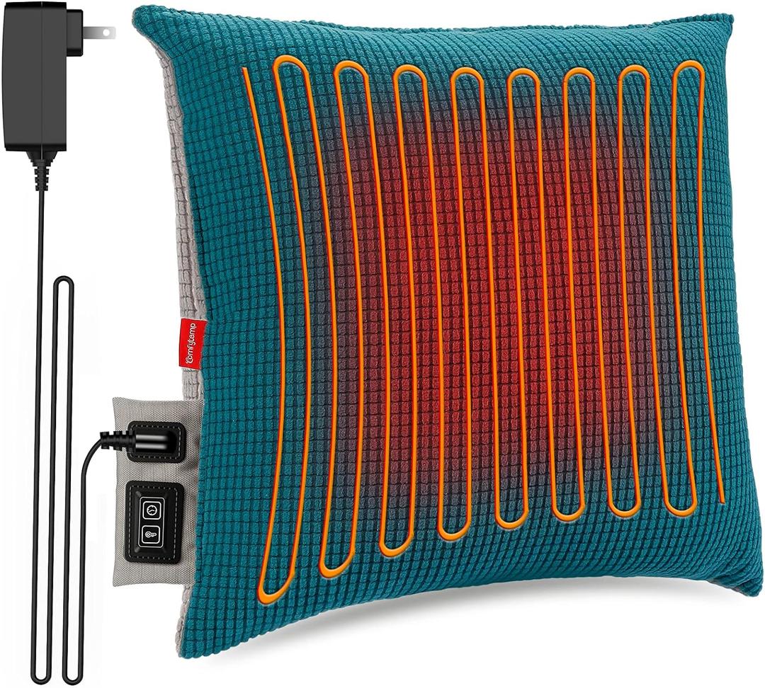 Comfytemp Heated Pillow for Lumbar Support Gifts for Father, FSA HSA Eligible Electric Pillow for Back Pain Relief, Flannel USB Heating Pillows for Period Cramp/Abdomen/Neck, for Mom, 17.7" x 17.7"