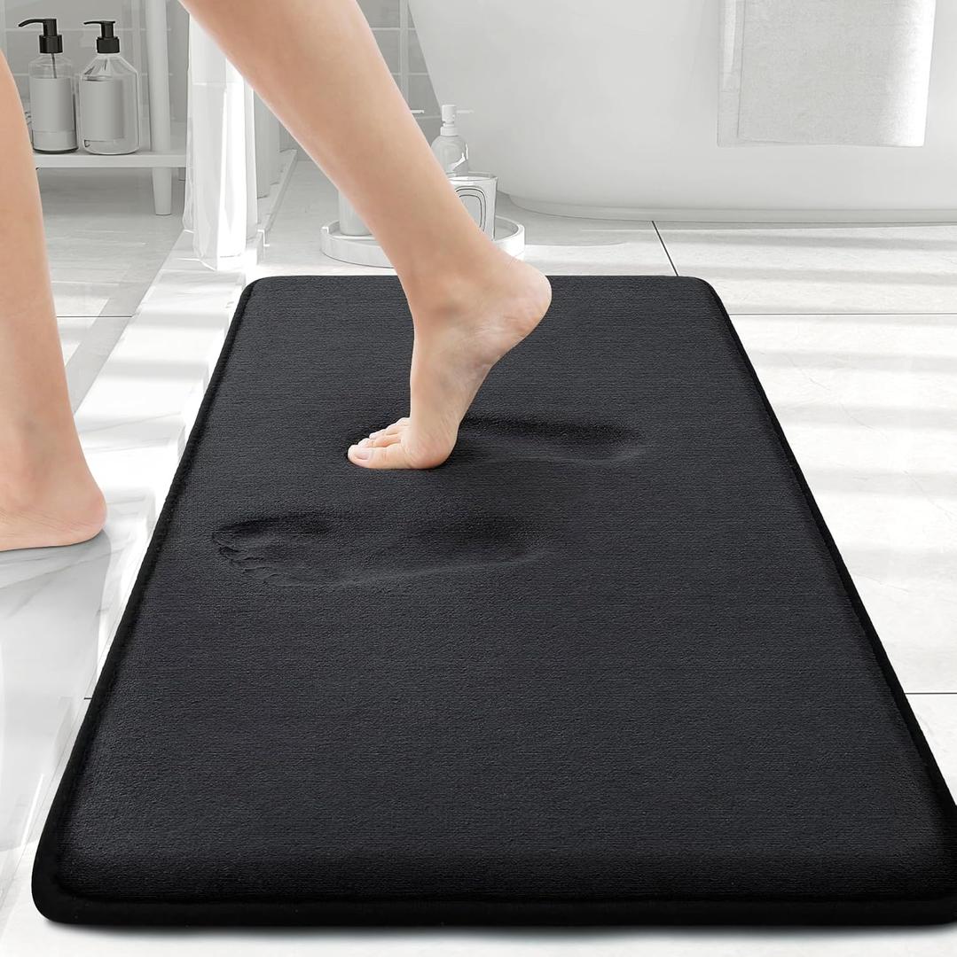 Smiry Memory Foam Bath Mat 30x20, Extra Soft and Absorbent Bathroom Mats, Non Slip Washable Carpet for Floor, Shower and Tub, Black
