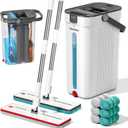 Dual Mop and Bucket Set, Flat Mop and Bucket System with Separate Dirty and Clean Water, 3-Compartment Wall Cleaner Mop, Flat Mops for Floor Cleaning with 6 Microfiber Pads