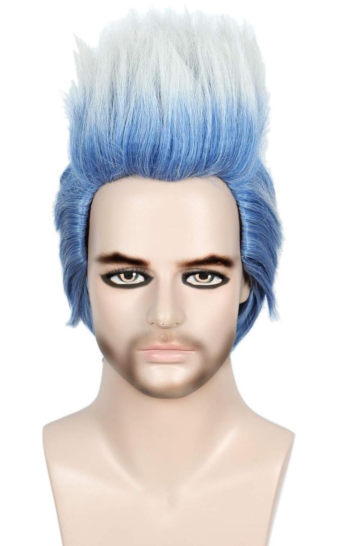 Linfairy Anime Short Layered Cosplay Wig Halloween Costume Blue Silver Hair Party Wigs