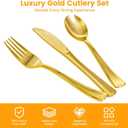 150PCS GzfunTeng Gold Plastic Silverware, Heavy Duty Disposable Cutlery Set Includes 50 Forks, 50 Knives, 50 Spoons for Party, Wedding and Daily Use (150 Pieces, Gold)