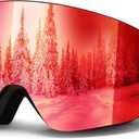 Ski Goggles YH227,Over Glasses Snowboard Goggles,UV 400 Protection Anti Fog Snow Goggles for Adult Men Women Youth (Black Frame-full Revo Red-vlt 16%)