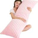 Full Body Pillow with Fluffy Stripe Faux Fur Removable Cover, Long Bed Pillow Adult 20x54 Inches for Side Sleeper and Pregnancy, Pink.