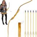 Basbon Wooden Bow and Arrow Set, 40 Inch Handmade Wooden Bow and Arrow Cosplay Costume Prop Archery Set Games Toys, 1 Bows 1 Quivers and 5 Feather Arrows, Gifts for Kids Youth Boys and Girls, 40 inches x 21 inches