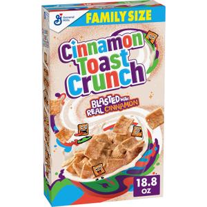 Cinnamon Toast Crunch Breakfast Cereal, Crispy Cinnamon Cereal, Family Size, 18.8 oz (EXP 10/01/26)