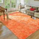 Softlife Orange Area Rug for Bedroom, Fluffy Shag Plush Shaggy 4x6 Rugs for Living Room Girls Kids, Throw Soft Fuzzy Tie Dyed Small Carpet for Dorm Bedside Ultra Cozy Non-Slip Indoor Decor