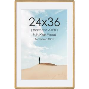 Acovy 24x36 Picture Frame, Solid Oak Wood Picture Frame with Tempered Glass, 24x36 Poster Frame for Wall, 24 x 36 Wooden Photo Frames Matted to 20x30, Vertical & Horizontal Wall Hanging Display, 24"×36"-1P