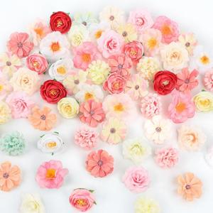ATTGREAT Fake Flower Heads Mini Silk Flowrs Bulk Small Pink Flower 3D Loose Faux Daisy Rose Sunflowers Plum Blossoms Craft for Wedding Party Cake Baby Shower Home Decor, 110Pcs(Pink)
