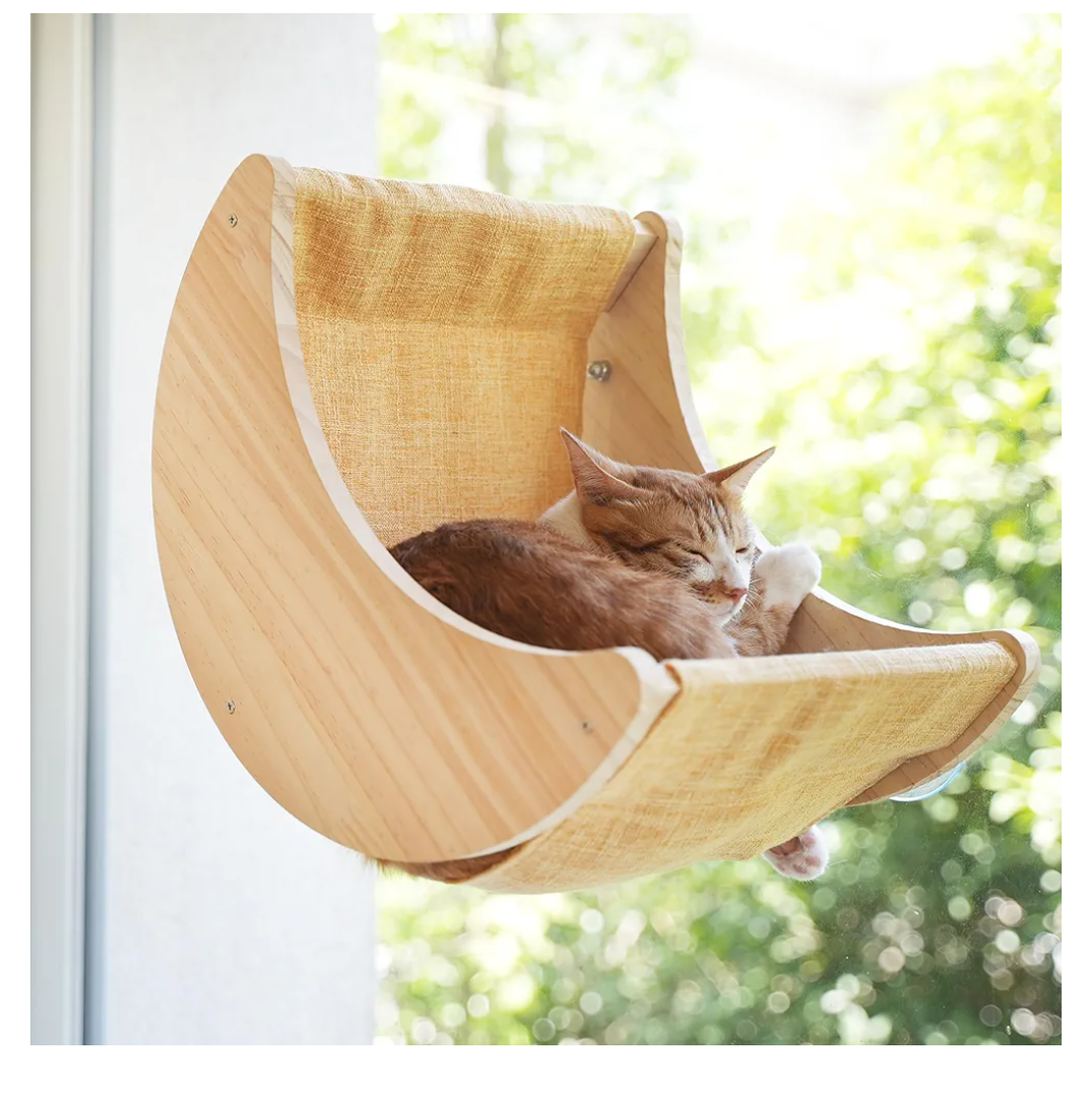 HAPYKITYS Window Cat Bed Moon Perches, Mounted with Strong Suction Cups Cat Window Seat for Sleep and Watch Birds
