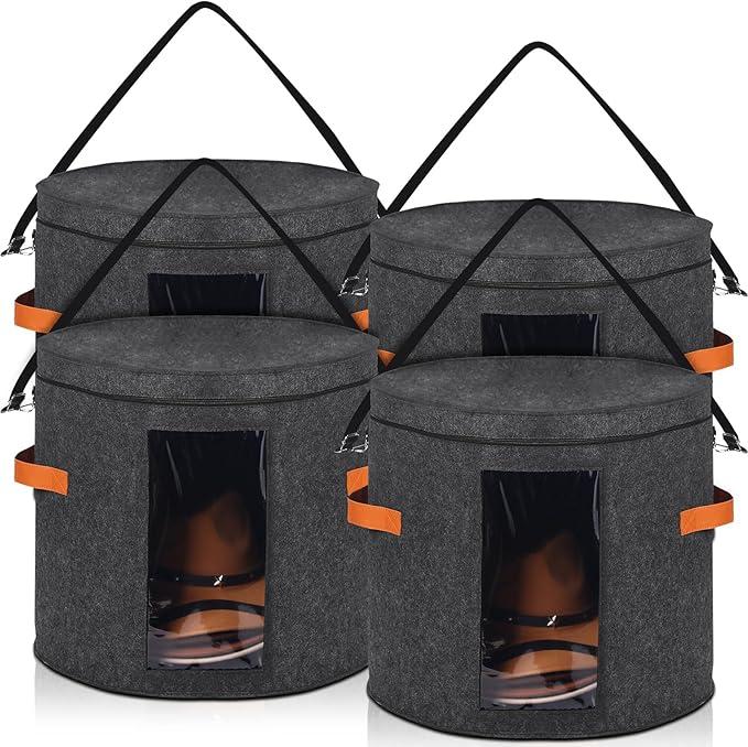 Suzile 4 Pack Oversized Large Round Hat Storage Box for Women Men 19" D x 17" H Cowboy Hat Box Organizer Container with Dustproof Lid for Storage Travel (Dark Gray)