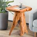 Mushroom Side Table, 18.9 inch Tall Live Edge Wood Stool, Freeform Natural Plant Stand for Garden, Yard, Living Room, Bedroom, 14.2"D x 13.8"W x 18.9"H