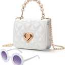 Baby Purse for Toddlers, Kids Heart Lock Purses with Glasses, Girls Purses for Kids 1-10, Toddler Bag Gift (White)