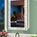 20x30 Inch White Surface Mount or Recessed Medicine Cabinet with Mirror for Bathroom, Hand-Inlaid Glittering Shell Vanity Mirror with Storage for Bedroom, Entryway, 3 Removable Shelves and Organizer