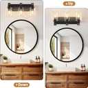 Farmhouse Bathroom Vanity Light Fixtures, Rustic 3-Light Wood Vanity Lights for Bathroom, Vintage Black Wall Sconces Lighting, Light fixtures Over Mirror, with Glass Shade