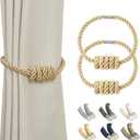 BEL AVENIR Magnetic Curtain Tiebacks, Decorative Drapery Holdbacks Modern Woven Tie-Backs with Exquisite Knot (Gold, 2 Pack)