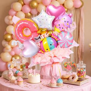 MiniInflat Donut Party Decorations Donut Ice Cream Balloon Bouquet Kit, DIY Sweet One Birthday Decoration Balloon Bouquet with Wrapping Paper KT Board Tissue Paper for Summer Candy Sweet Bridal Shower