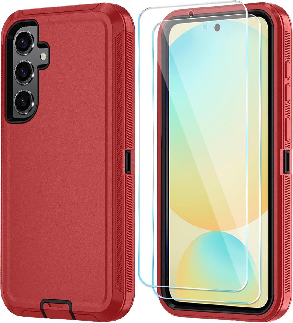 ONOLA Phone Case for Samsung Galaxy S24 FE Case with HD Screen Protector, Heavy Duty Shockproof & Dropproof 3-Layer Cover Phone Case for Galaxy S24 FE 6.7'',RedBlack