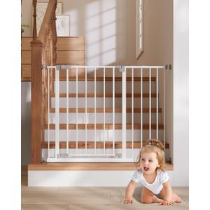 InnoTruth 29.5-40.75" Baby Gate for Stairs & Doorways, 30" Tall, Extra-Wide Dog Gate with 2-Way Swing, Easy Walk-Through & Dual Lock, Pressure Mount Child Safety Gate for Indoor Use  White