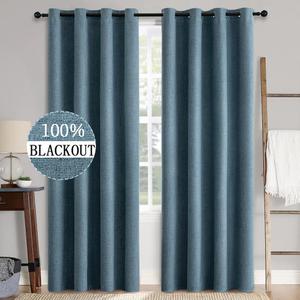 MIULEE 2 Panels Blackout Curtains Polyester Texture Opaque Curtains for Bedroom 100% Blackout Thermal Insulated Dusty Blue Curtains 90 Inches Long for Living Room