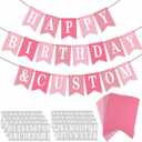 Mooliwe 171 Pcs DIY Custom Banner Kit Make Your Own Customizable Sign for Birthday Wedding Party Decoration Include 20 Paper Pennant 148 Letters and Numbers 1 Rope 2 Threading Device (Pink)