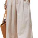EXLURA Womens Linen Capri Pants Summer Wide Leg Palazzo Pant Cotton Dressy Casual Cropped Gaucho Pant Culottes with Pockets L