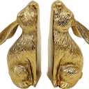 PD Home & Garden Decorative Decor 8.5 x 8 Inch Metal Book Holder Ends, Set of 2, Golden Color, Bunny Rabbit